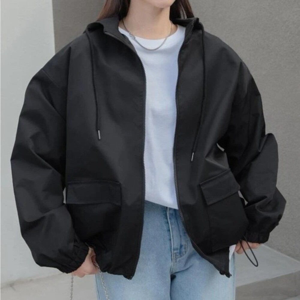 Dazy Shein Black Drop Shoulder Drawstring Hooded … - image 6